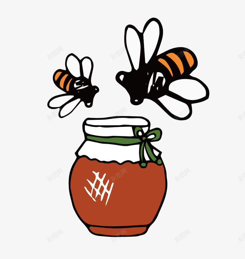 手绘蜂蜜罐子和蜜蜂png免抠素材_新图网 https://ixintu.com 手绘 蜂蜜 蜂蜜罐子 蜜蜂