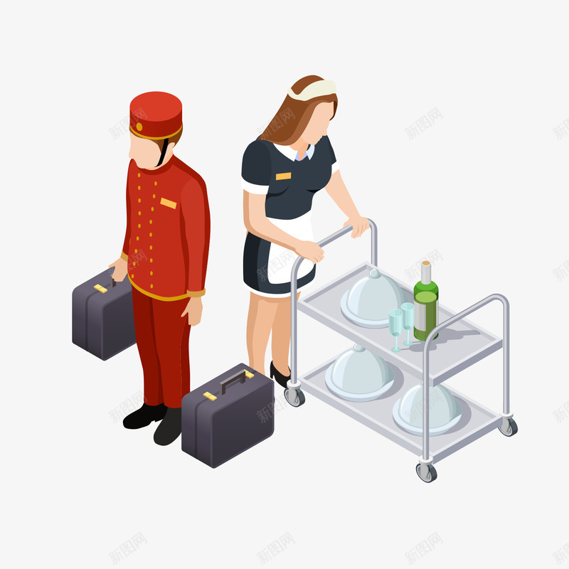 卡通酒店服务人员png免抠素材_新图网 https://ixintu.com 卡通 客房打扫 手绘 接待生 服务 行李运输 酒店