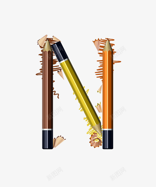 铅笔字母npng免抠素材_新图网 https://ixintu.com 创意数字 文具