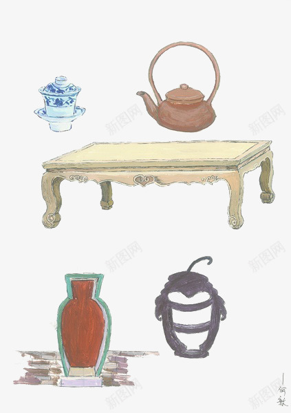 复古桌子茶壶png免抠素材_新图网 https://ixintu.com 坐姿 复古 手绘 杯子 茶壶
