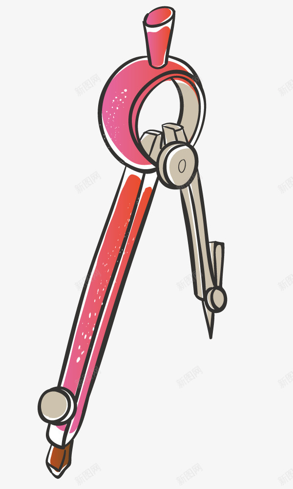 卡通红色圆规png免抠素材_新图网 https://ixintu.com 卡通 圆规 拟物化 插画 文具
