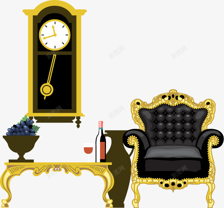 欧式家具png免抠素材_新图网 https://ixintu.com 复古时钟 欧式沙发 矢量素材 茶几