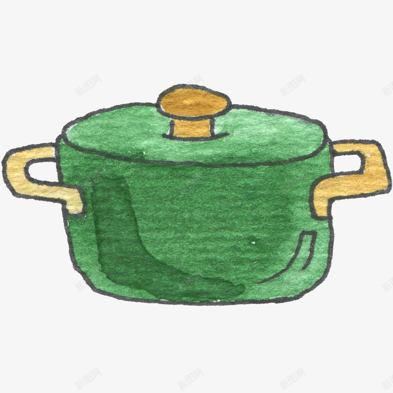 手绘厨房烘焙甜品工具png免抠素材_新图网 https://ixintu.com 免抠 厨房烘焙工具 手绘画 效果 绿色的锅 装饰图 装饰画