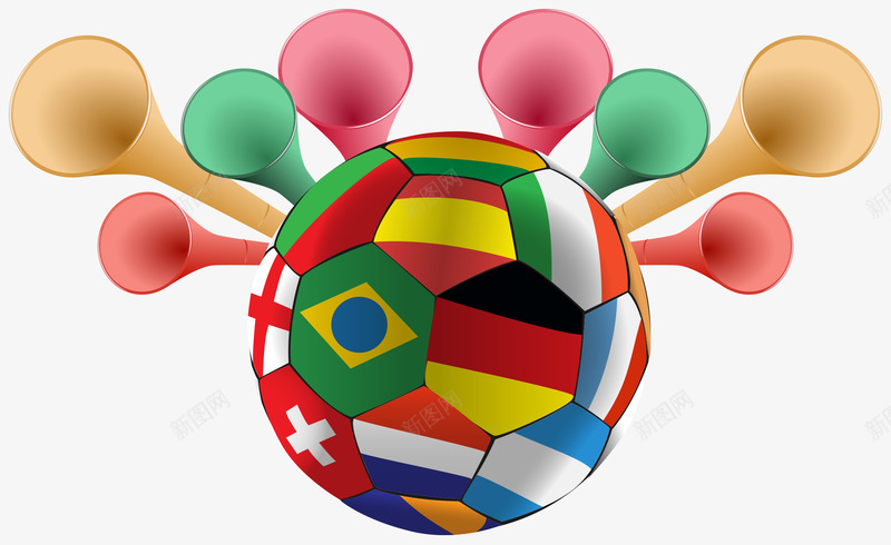 世界杯足球矢量图ai免抠素材_新图网 https://ixintu.com 喇叭 彩色 立体 足球 矢量图