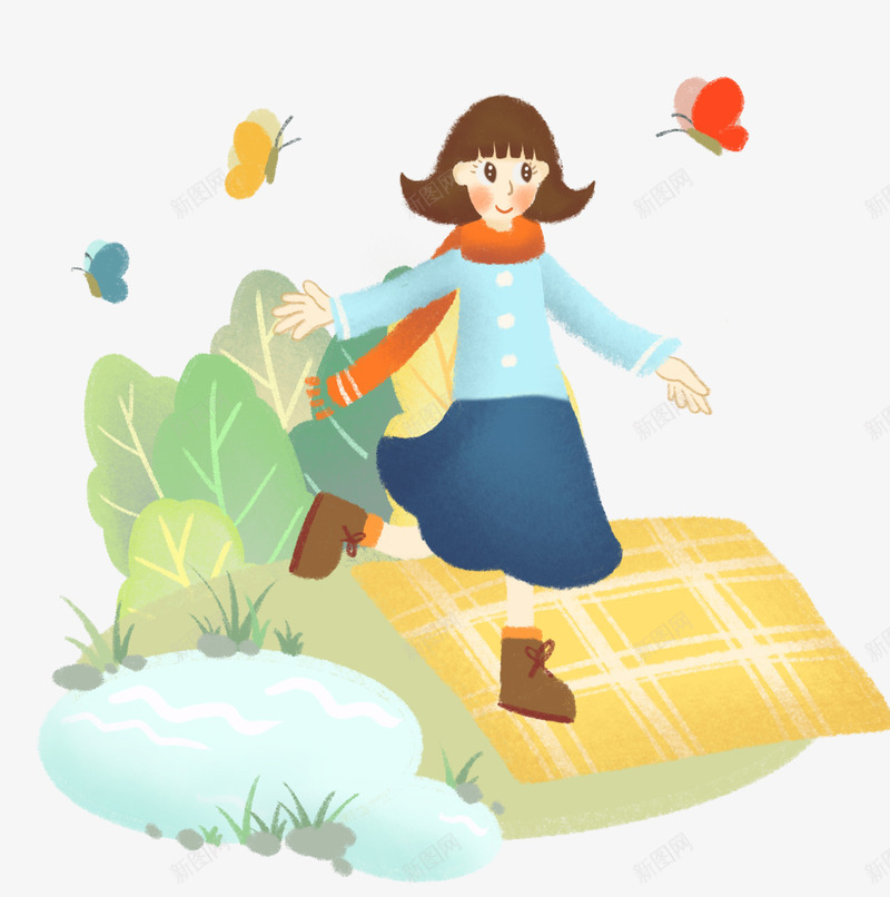 春分女孩手绘踏青png免抠素材_新图网 https://ixintu.com 女孩 手绘 插画图 春天
