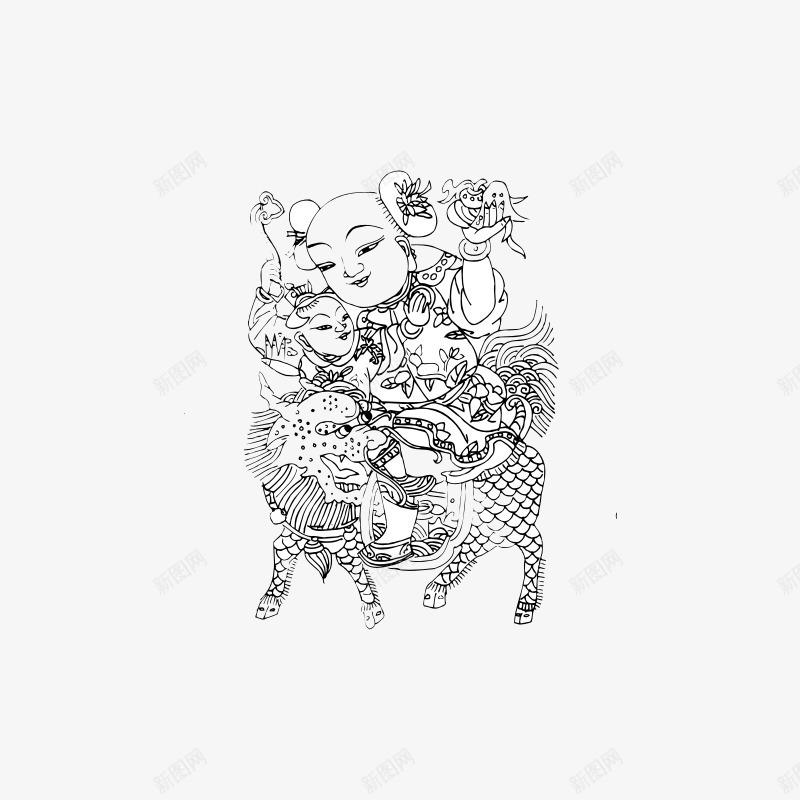 经典童子民族传统人物装饰图案纹psd免抠素材_新图网 https://ixintu.com 童子 装饰图案