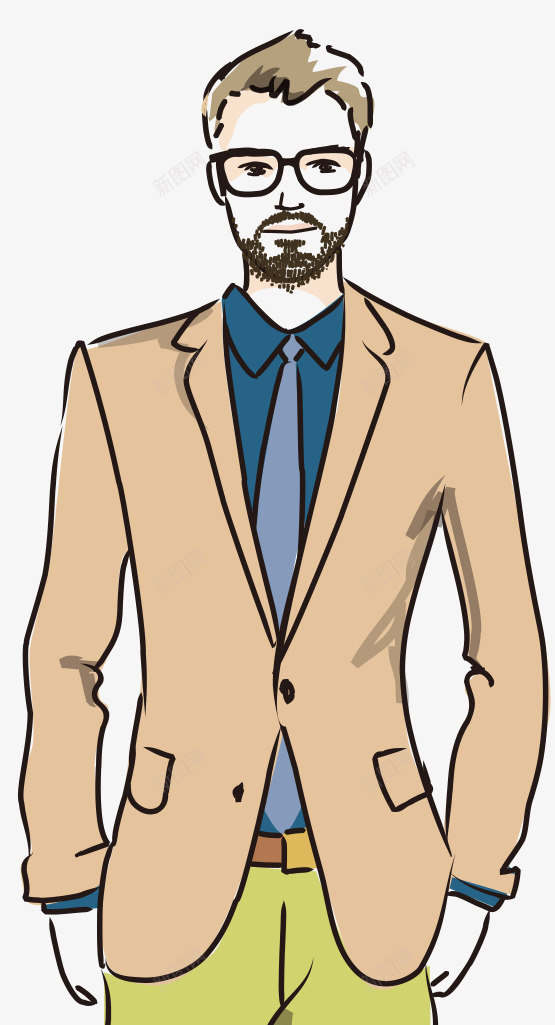 手绘线描线条时尚服饰走png免抠素材_新图网 https://ixintu.com 人物插画 帅气男孩 时尚走秀 美丽女孩