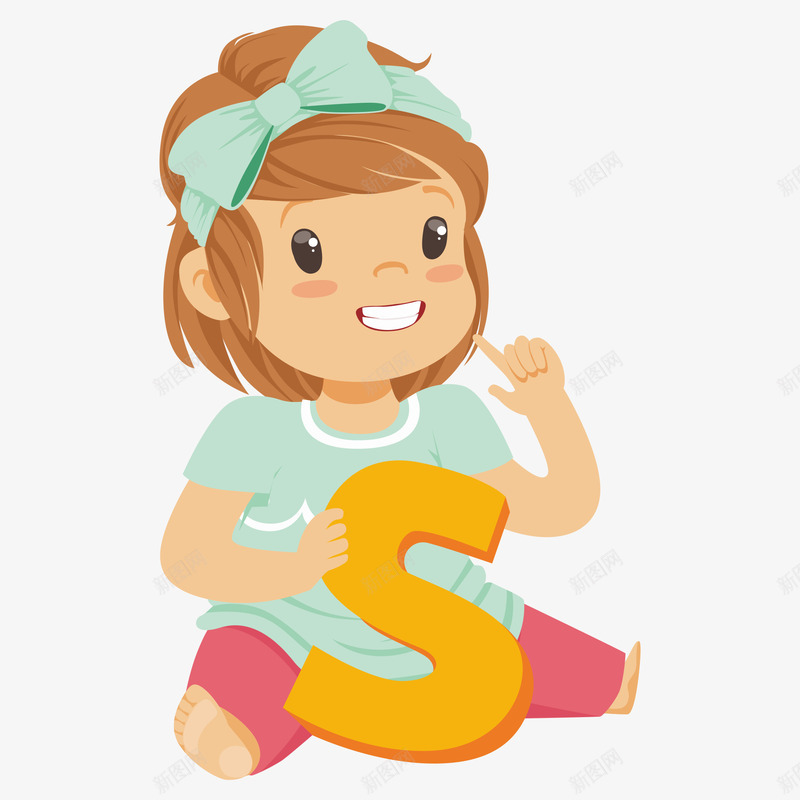 卡通版拿着字母S的小女孩png免抠素材_新图网 https://ixintu.com 动漫动画 卡通手绘 字母S 小女孩 英文字母 装饰图