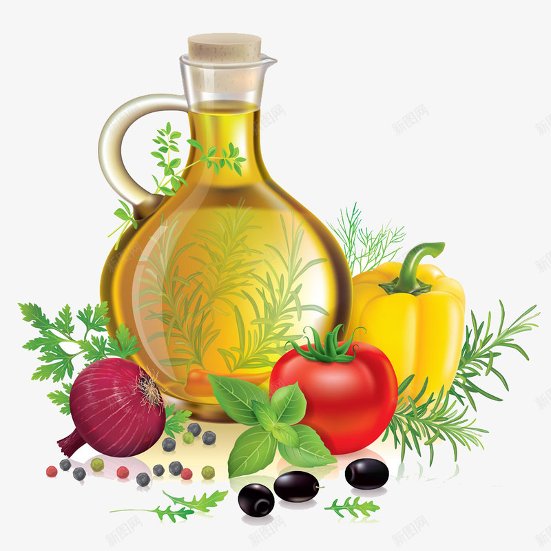 蔬菜与橄榄油png免抠素材_新图网 https://ixintu.com 蔬菜与橄榄油矢量素材蔬菜与橄榄油模板下载玻璃瓶橄榄油蔬菜洋葱西红柿辣椒餐饮美食生活百