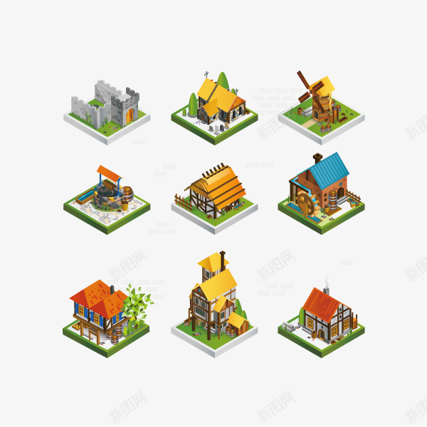 精美小别墅矢量图ai免抠素材_新图网 https://ixintu.com 地产 建筑 建筑设计 精美立体房子 矢量图