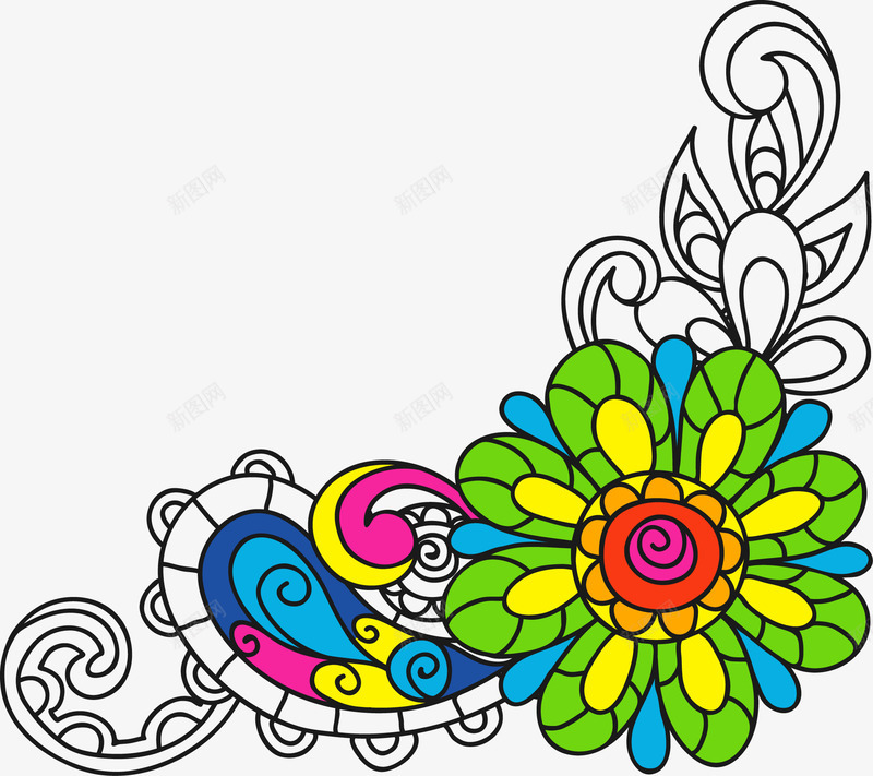 线描填色花矢量图ai免抠素材_新图网 https://ixintu.com 勾线图 秘密花园 线描画 矢量图
