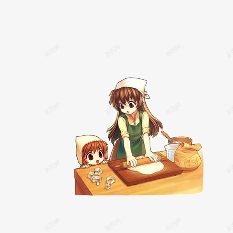 擀面包饺子png免抠素材_新图网 https://ixintu.com 包饺子插画 卡通动漫 可爱的小女孩 擀面包饺子
