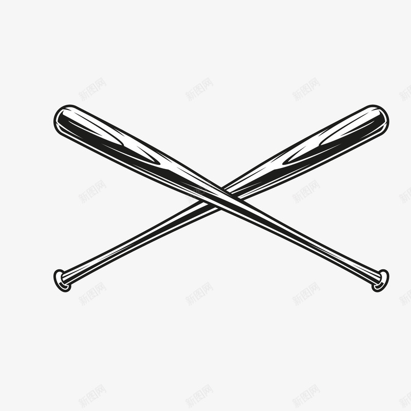 棒球棒黑白工具头手绘矢量图ai免抠素材_新图网 https://ixintu.com 交叉 工具 手绘 木头 木质 棒球棒 道具 黑白 黑色 矢量图