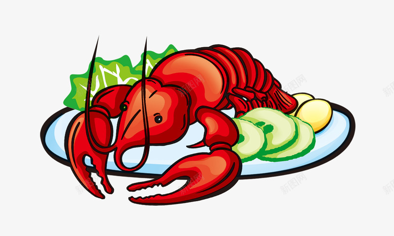 卡通大龙虾png免抠素材_新图网 https://ixintu.com 卡通大龙虾 盘子 食品 食物 黄瓜片