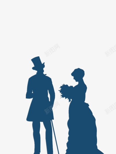男女剪影浪漫png免抠素材_新图网 https://ixintu.com 幸福 捧花 蓝色