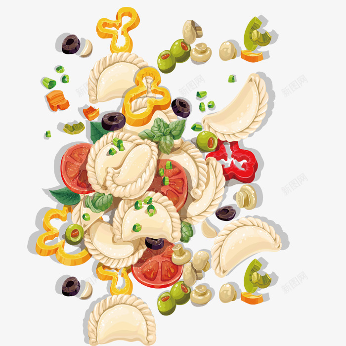 卡通手绘创意食物png免抠素材_新图网 https://ixintu.com 创意 动漫动画 卡通手绘 番茄 蘑菇 食物 饺子