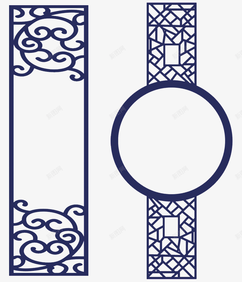 蓝色中国风线框png免抠素材_新图网 https://ixintu.com 中国风 中国风线框 圆形 方形 线框 蓝色