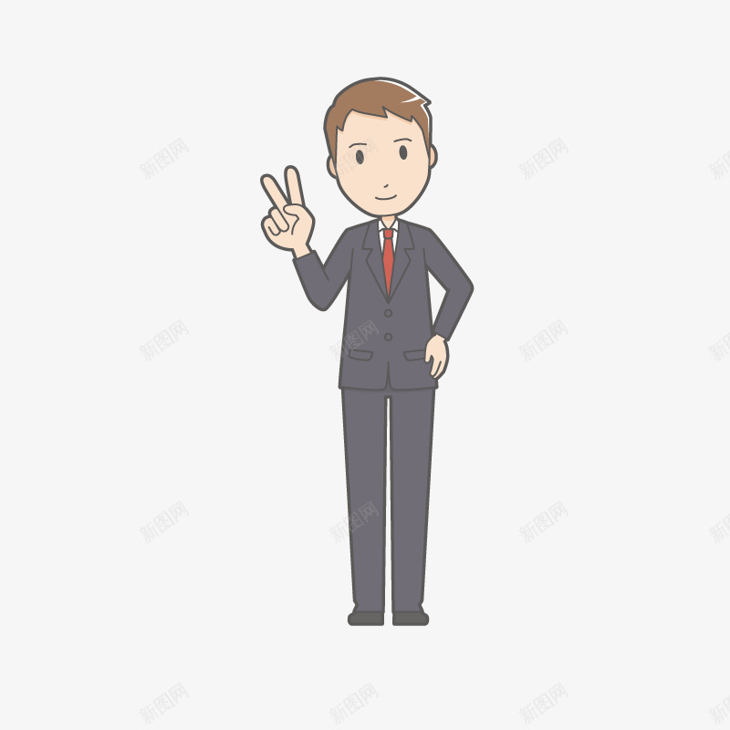 单手耶的手绘男人png免抠素材_新图网 https://ixintu.com 人物 动作 单手耶 开心的 男人 白领 表情 西装