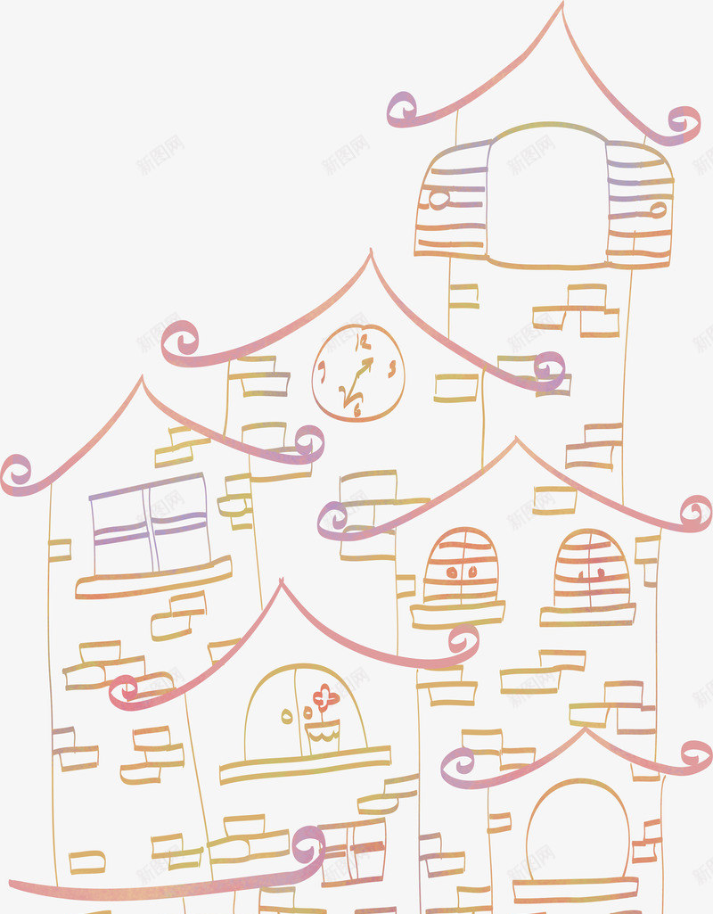彩色手绘钟表建筑学校png免抠素材_新图网 https://ixintu.com 学校 建筑 彩色 钟表