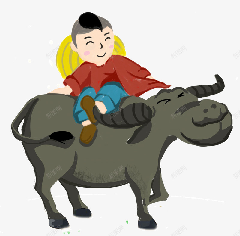 卡通手绘牧童骑牛psd免抠素材_新图网 https://ixintu.com 卡通 卡通插画 卡通骑牛人物 手绘 清明节 清明节折柳 清明节牧童 清明节踏青 牧童 牧童骑牛 踏青