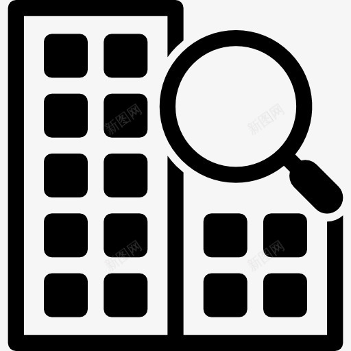 寻找一套公寓图标png_新图网 https://ixintu.com 公寓 平面 建筑 房地产 搜索 放大镜