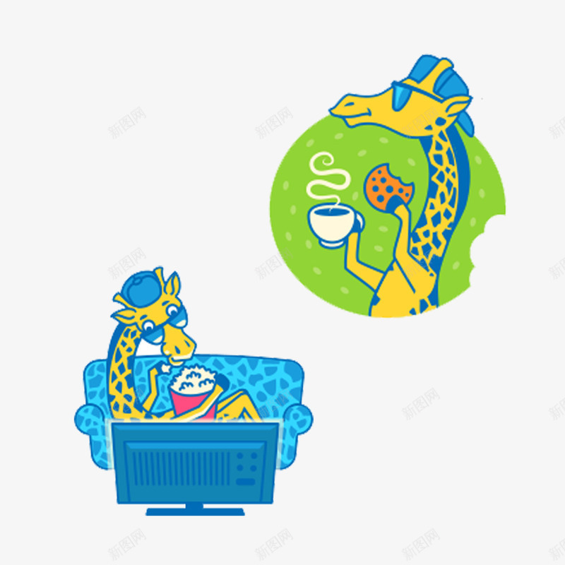 悠闲生活的长颈鹿png免抠素材_新图网 https://ixintu.com 有限 沙发 爆米花 看电视 科菲