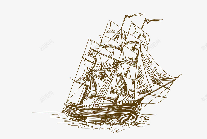 手绘航海船png免抠素材_新图网 https://ixintu.com 手绘 航海 船