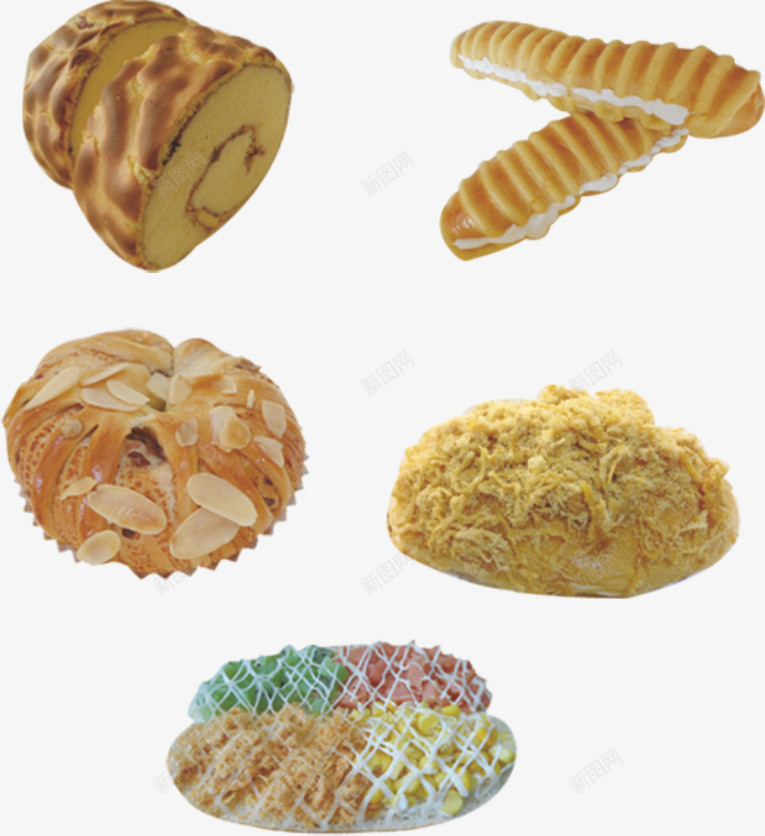 毛毛虫面包png免抠素材_新图网 https://ixintu.com 奶油面包 杏仁面包 点心 甜品 肉松面包