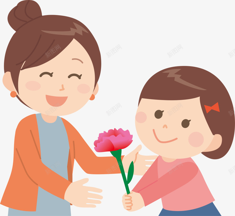 母亲节卡通幸福母女png免抠素材_新图网 https://ixintu.com 卡通母女 妈妈 康乃馨 母与女 母亲节 母亲节快乐 母爱