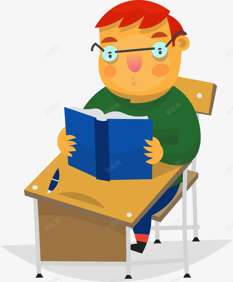卡通看书小人png免抠素材_新图网 https://ixintu.com 上学 卡通小人 学习 学校 教育 看书男孩 知识 装饰图案