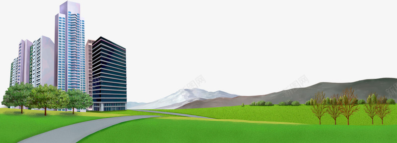 写意地产风景png免抠素材_新图网 https://ixintu.com 地产 建筑物 背景素材 装饰素材