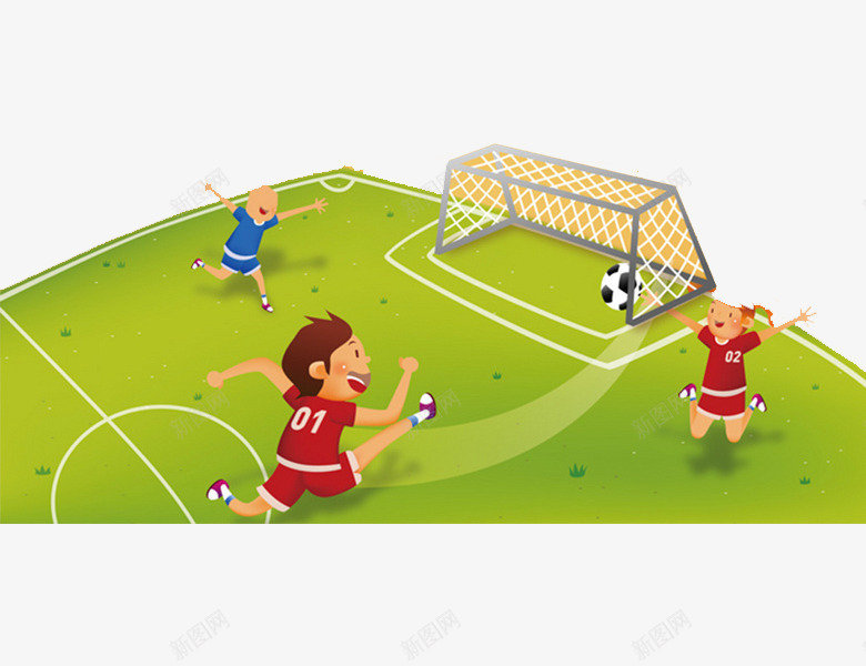 踢足球场景png免抠素材_新图网 https://ixintu.com 守门 球员 球网 绿茵场 足球