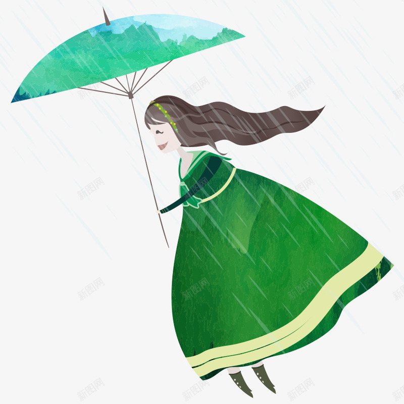 手绘卡通女孩png免抠素材_新图网 https://ixintu.com 卡通女孩 女孩 撑伞 雨伞