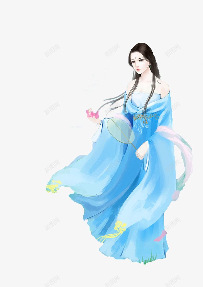 蓝衣女子长发造型png免抠素材_新图网 https://ixintu.com 女子 素材 造型 长发