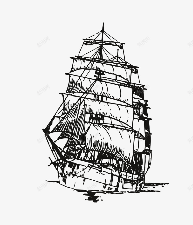 手绘航海船png免抠素材_新图网 https://ixintu.com 手绘 航海 航海船