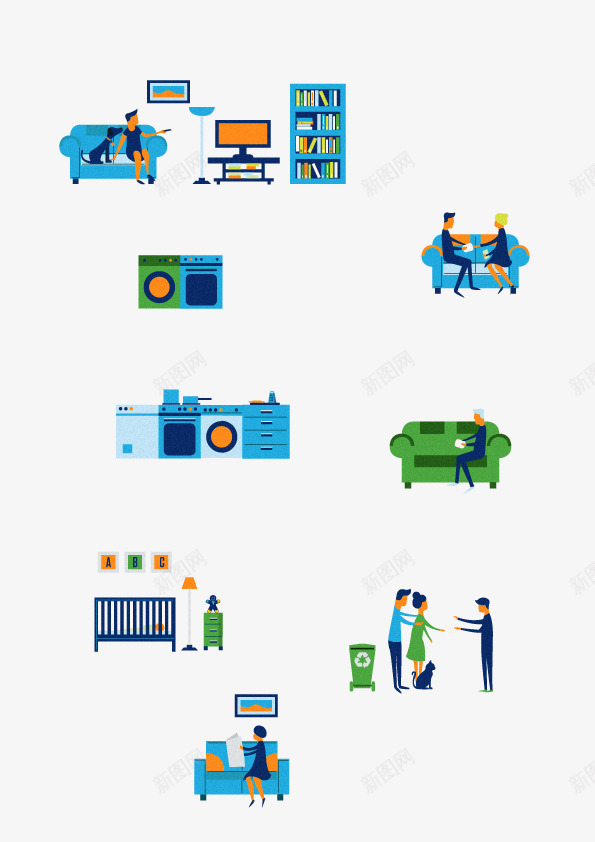 卡通家具psd免抠素材_新图网 https://ixintu.com 书架 书桌 卡通家具 家具 沙发