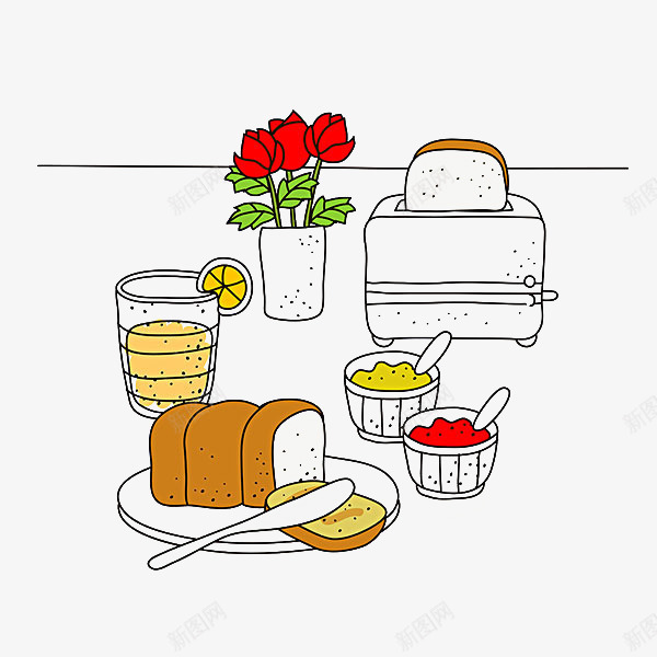 甜品插画png免抠素材_新图网 https://ixintu.com 厨房插画 植物 花 面包 食品 餐具 饮料