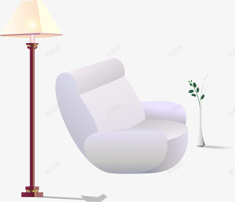 客厅一角矢量图ai免抠素材_新图网 https://ixintu.com 沙发 灯 花瓶 矢量图