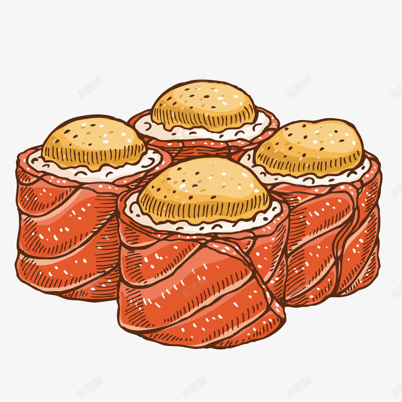 美味甜点寿司矢量图ai免抠素材_新图网 https://ixintu.com 寿司 美味 蛋糕 矢量图