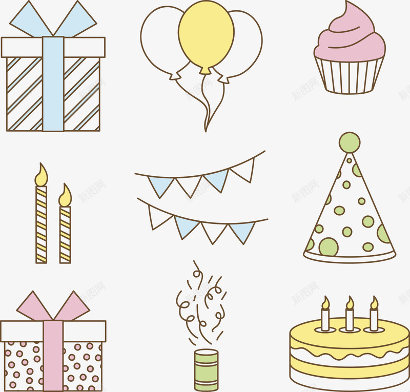 生日元素合集png免抠素材_新图网 https://ixintu.com 合集 彩带 气球 生日元素 礼帽 礼物 蛋糕