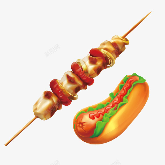 羊肉串儿与热狗png免抠素材_新图网 https://ixintu.com 热狗 羊肉串 西餐