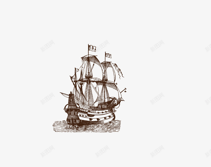 手绘航海船png免抠素材_新图网 https://ixintu.com 手绘 航海 船