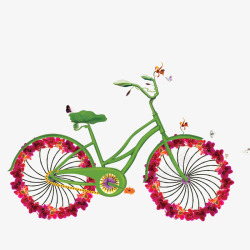 花朵绿色自行车创意插图素材