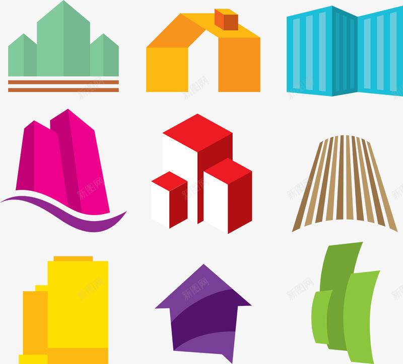 彩色简约建筑地产logo图标png_新图网 https://ixintu.com 地产 建筑 彩色 标志