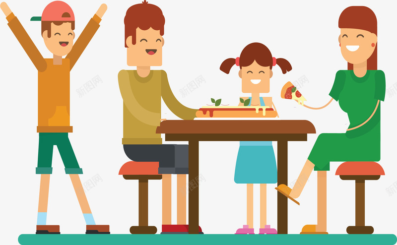 幸福全家自助披萨矢量图ai免抠素材_新图网 https://ixintu.com 一家人 全家福 全家福照片 吃披萨 四口人 披萨 矢量png 矢量图