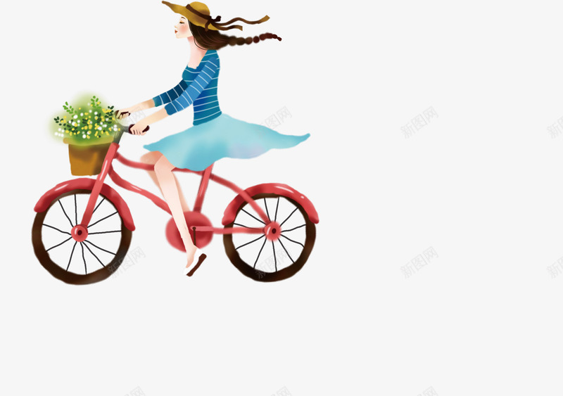 可爱手绘插图踏青春日骑车女孩png免抠素材_新图网 https://ixintu.com 可爱 女孩 手绘 插图 春日 清新 踏青 迎风 骑车
