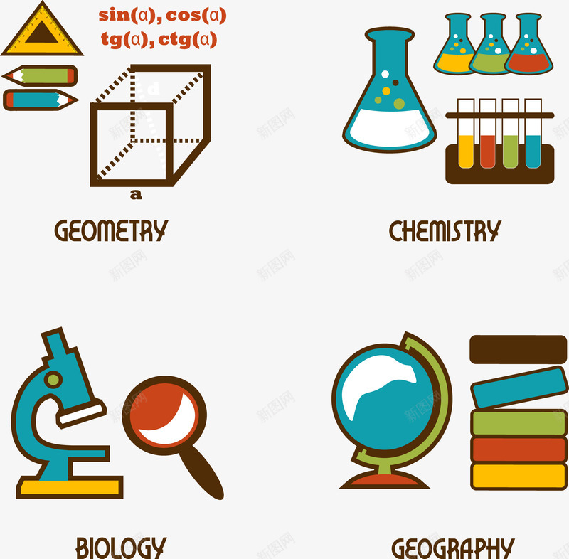 几何化学生物地理矢量图ai免抠素材_新图网 https://ixintu.com 分类标签 商务插图 扁平化 矢量图