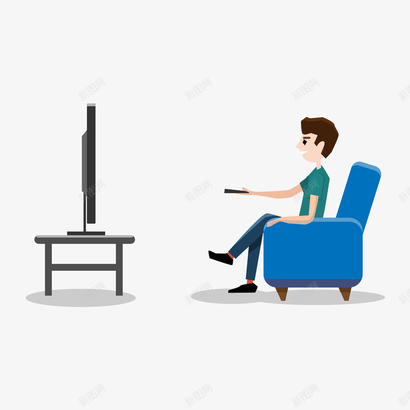 看电视男子png免抠素材_新图网 https://ixintu.com 回忆看电视 坐着看电视 沙发 爸爸看电视 电视 遥控器