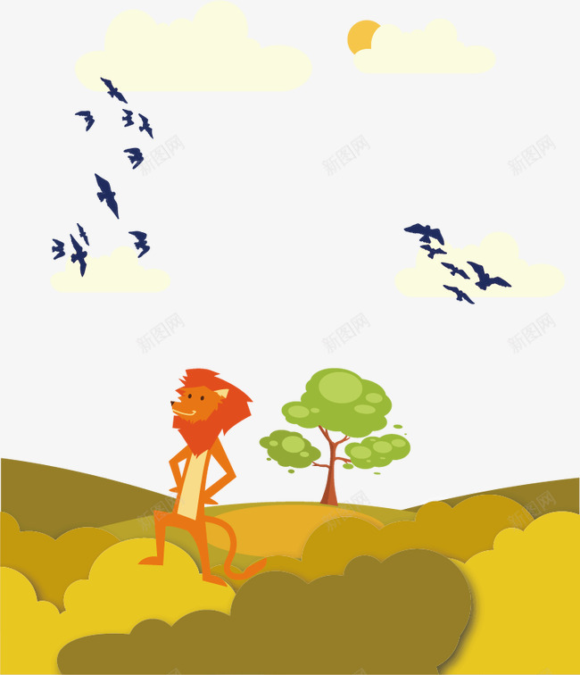 卡通插画矢量图ai免抠素材_新图网 https://ixintu.com 动物 卡通 卡通动漫 彩色 手绘 插图插画 热带草原 狮子 矢量图