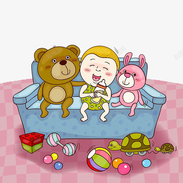 孩子和玩具坐在沙发上玩耍png免抠素材_新图网 https://ixintu.com 孩子 沙发 玩具 玩耍